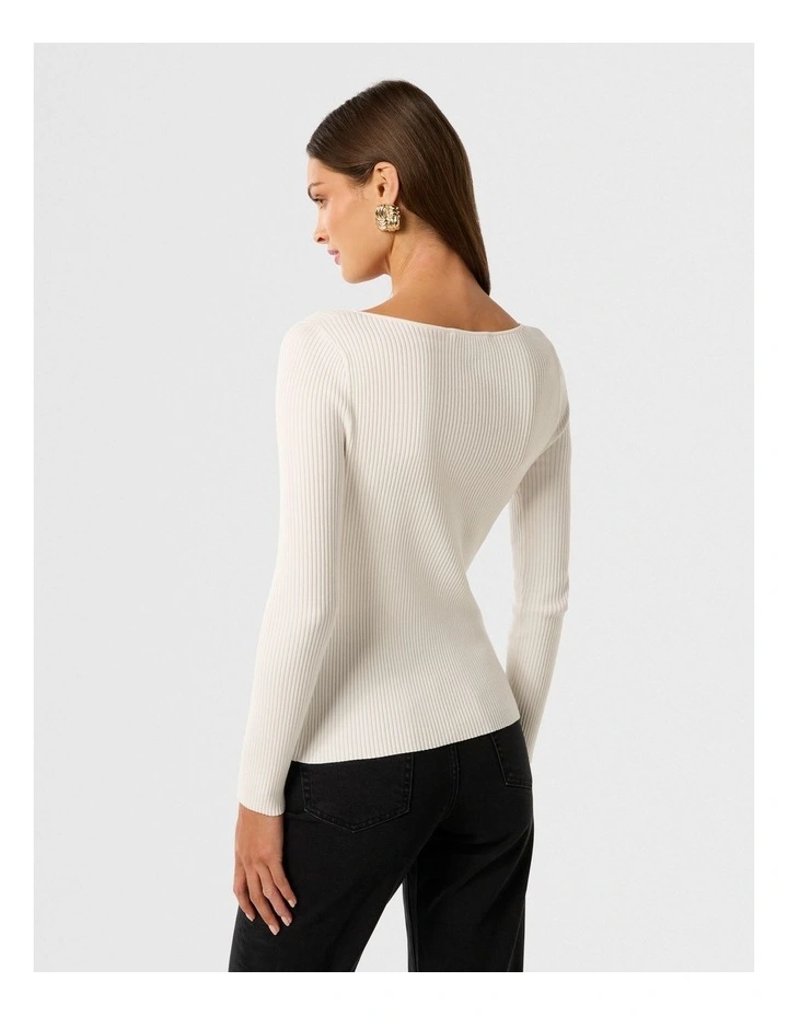 Abbie Split Front Knitted Jumper in White image 2