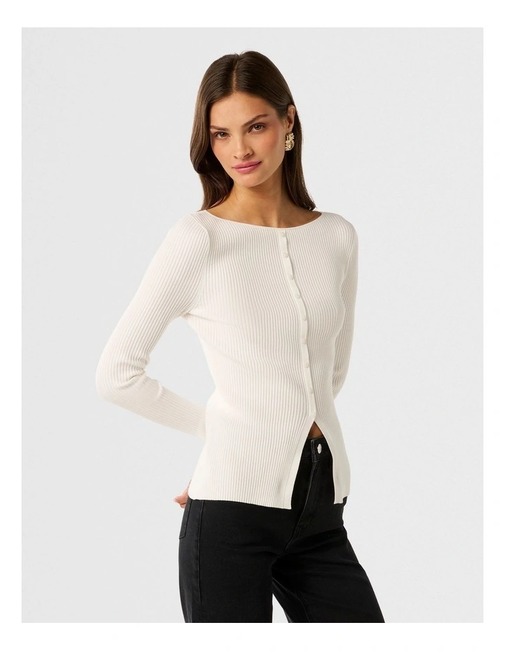 Abbie Split Front Knitted Jumper in White image 3