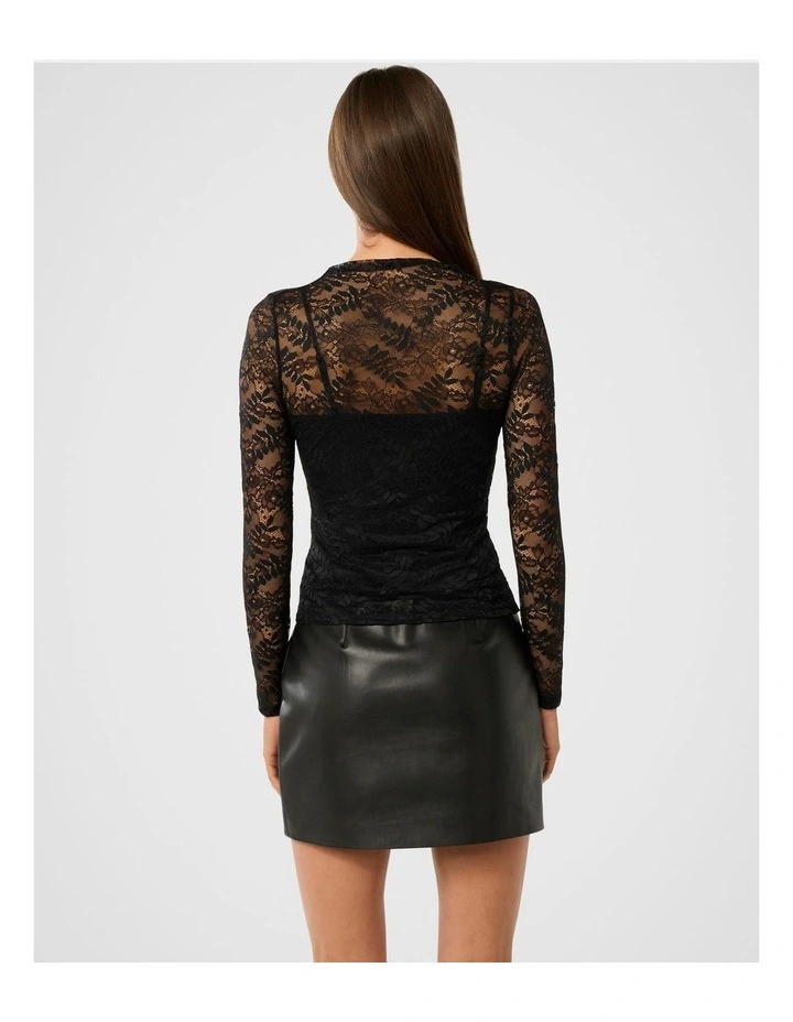 Henley High Neck Lace Top in Black image 2
