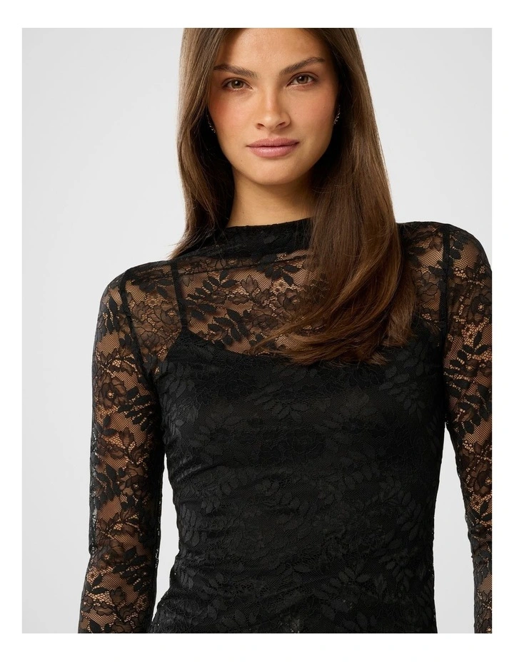 Henley High Neck Lace Top in Black image 4
