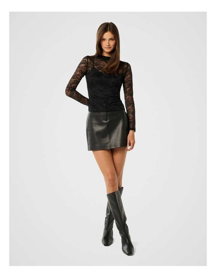Henley High Neck Lace Top in Black image 5