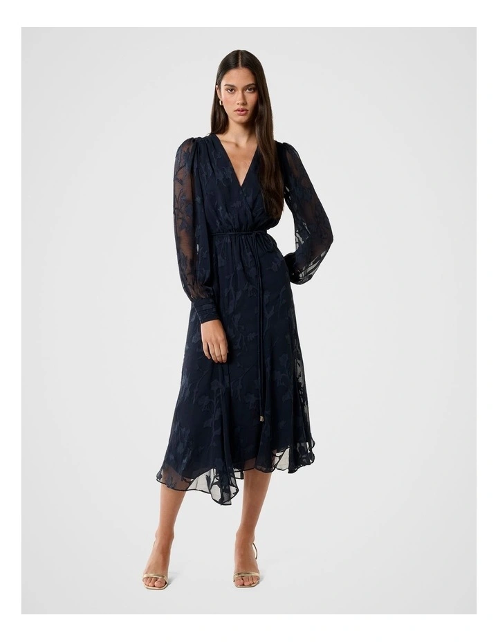 Forever New Solange Long Sleeves Burnout Midi Dress in Navy | MYER