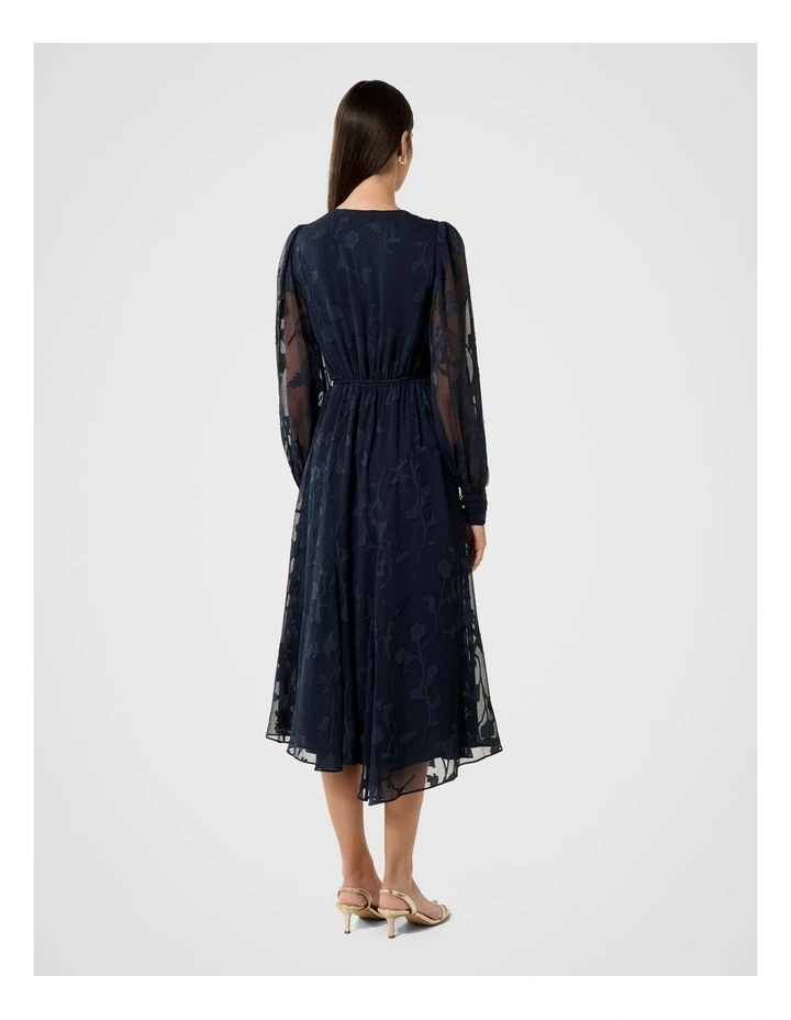 Solange Long Sleeves Burnout Midi Dress in Navy image 2