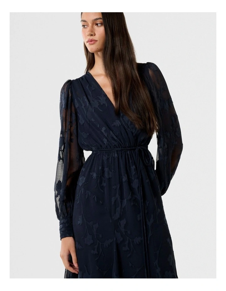 Forever New Solange Long Sleeves Burnout Midi Dress in Navy | MYER Forever New Solange Long Sleeves Burnout Midi Dress in Navy | MYER