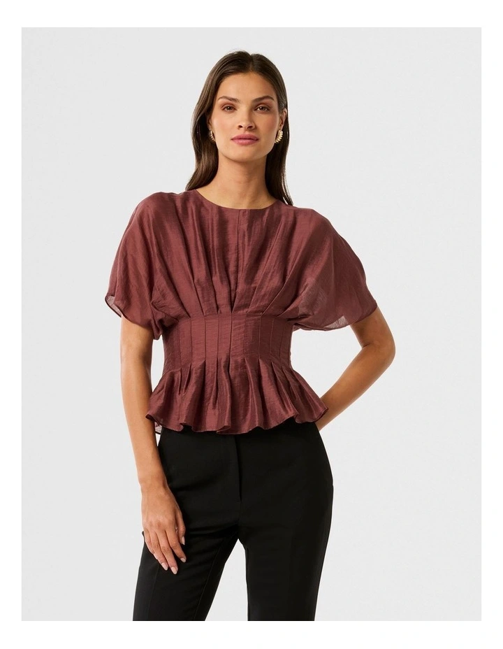 Olive Pleated Top in Brown image 1