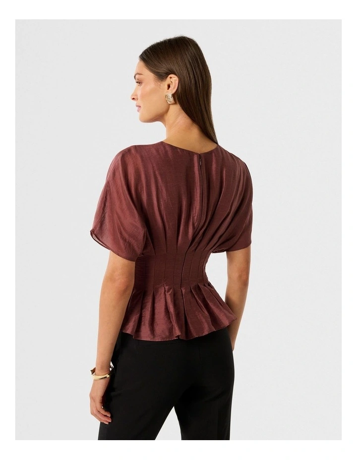Olive Pleated Top in Brown image 2
