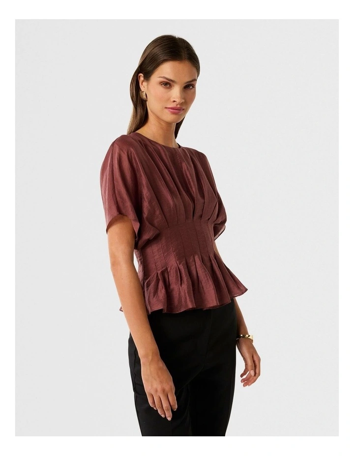Olive Pleated Top in Brown image 3