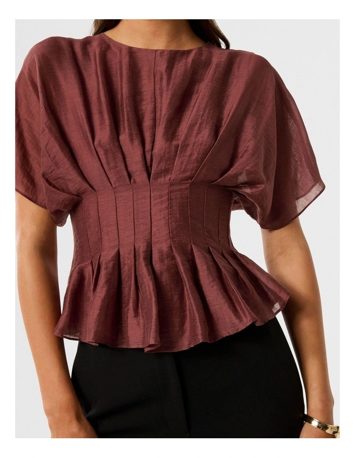 Olive Pleated Top in Brown image 4