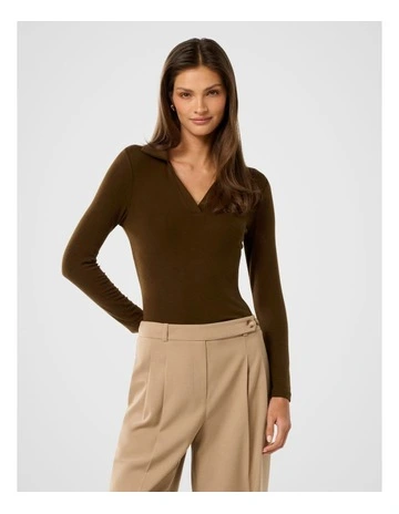 Viola Wool Blend Polo Top in Brown
