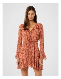 Piper Ruffle Long Sleeves Mini Dress in Red
