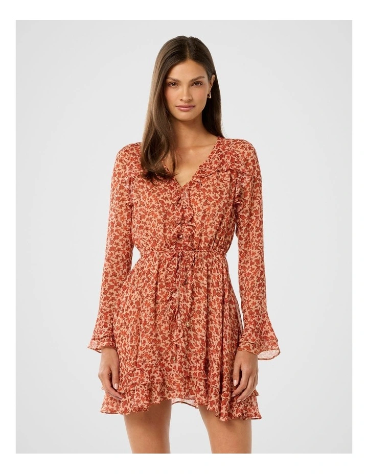 Piper Ruffle Long Sleeves Mini Dress in Red image 1