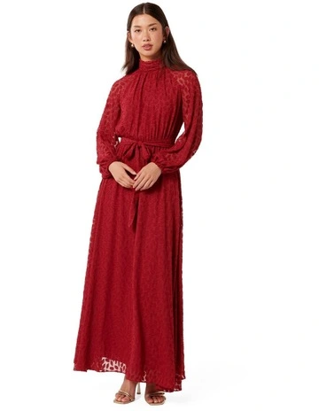 Narelle Balloon Sleeves Maxi Dress in Red