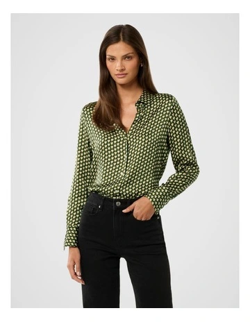 Harvey Notched Neck Satin Shirt in Green