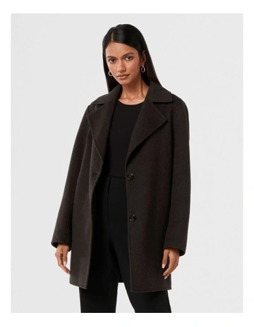 Madi Felled Mid Length Coat in Brown