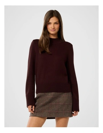 Poppy Stand Neck Jumper in Burgundy