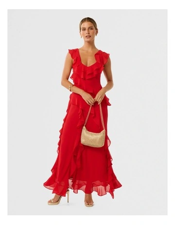 Olive Ruffle Dress in Red
