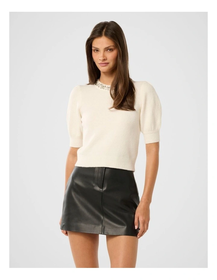 Maria Embellished Collar Knitted Jumper in Cream image 1