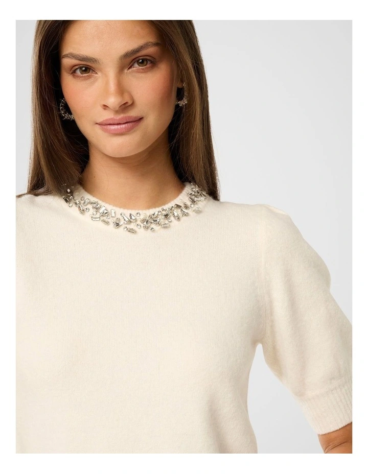 Maria Embellished Collar Knitted Jumper in Cream image 4