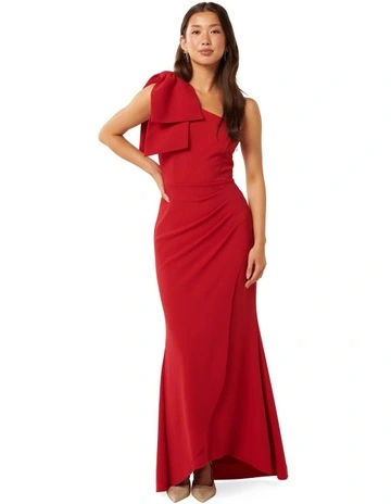 Lisa One Shoulder Ruffle Dress in Red