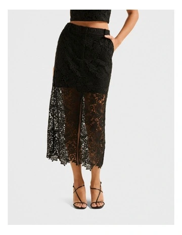 Lana Lace Midi Skirt in Black