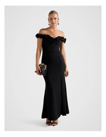 Connie Off Shoulder Ruffle Maxi Dress in Black