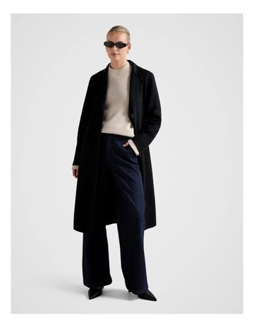 Leanna Felled Single Breasted Coat in Black