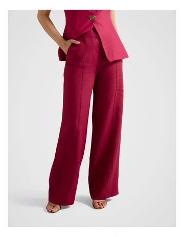 Cynthia Linen Wide Leg Pants in Red