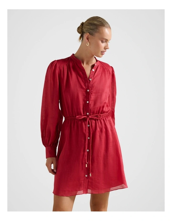 Arden Long Sleeves Mini Dress in Red image 1