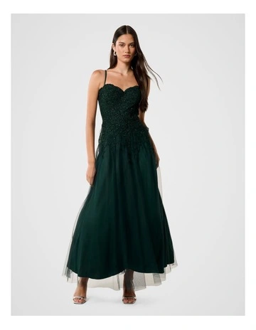 Kaia Tulle Strappy Gown in Green