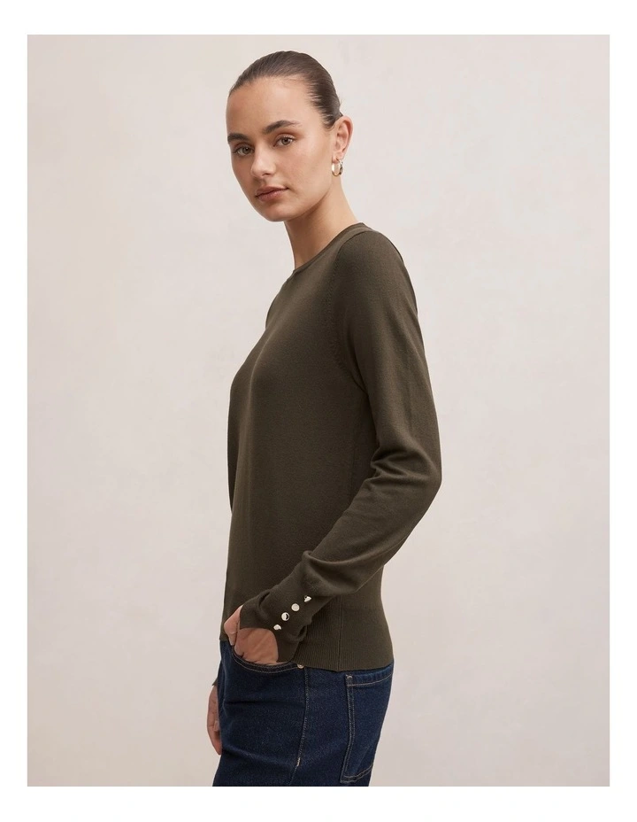 Katie Crew Neck Jumper in Green image 3