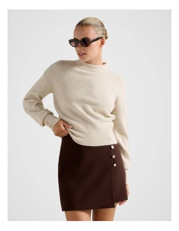 Jinny Button Detail Wrap Skirt in Chocolate