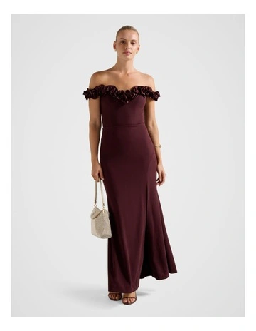 Connie Off Shoulder Ruffle Maxi Dress in Red