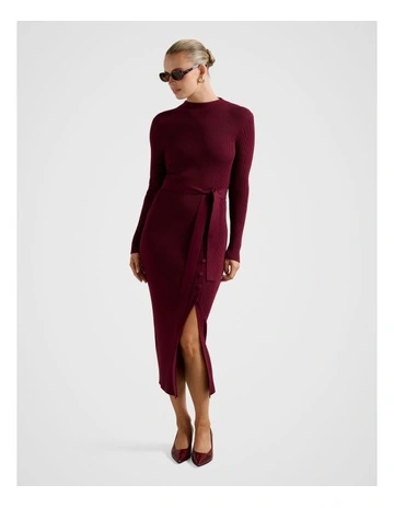 Kiara Button Detail Midi Dress in Red