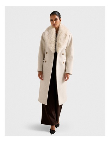 Chelsea Double Breasted Fur Collar Coat in Grey