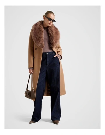 Chelsea Double Breasted Fur Collar Coat in Camel
