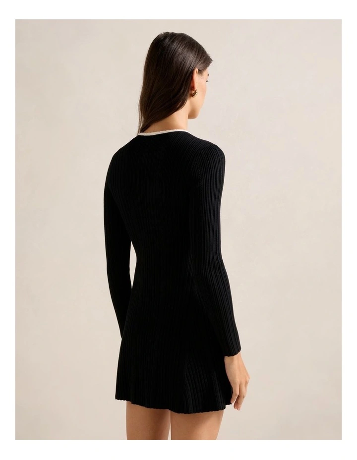 Brielle Fit and Flare Knitted Mini Dress in Black image 2