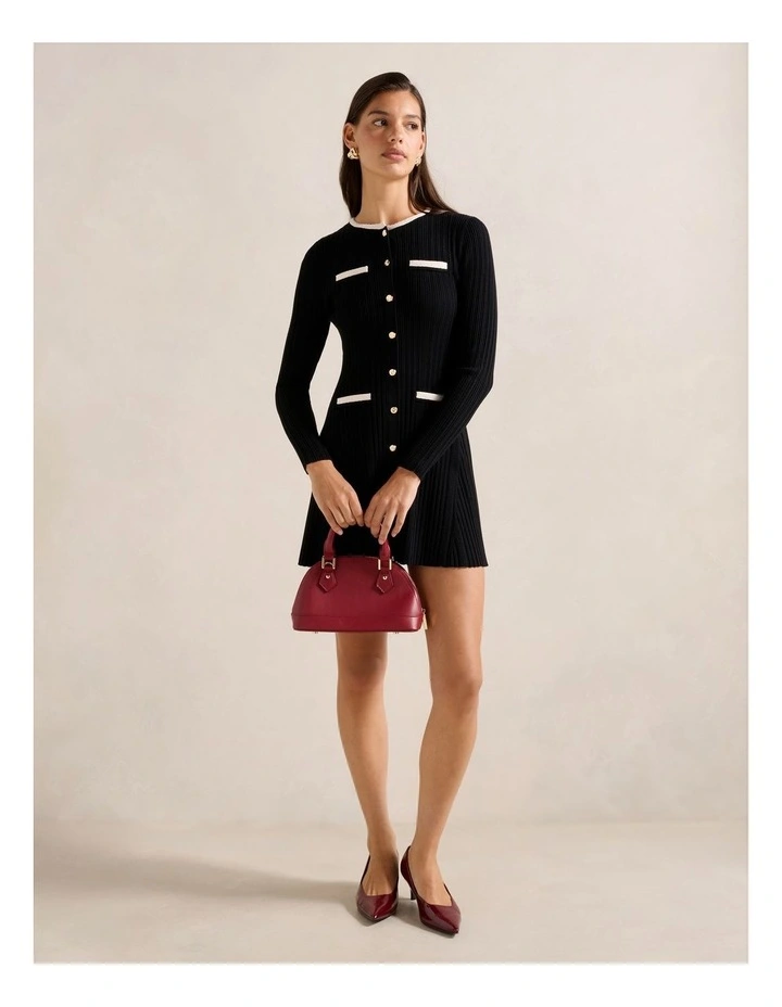 Brielle Fit and Flare Knitted Mini Dress in Black image 5