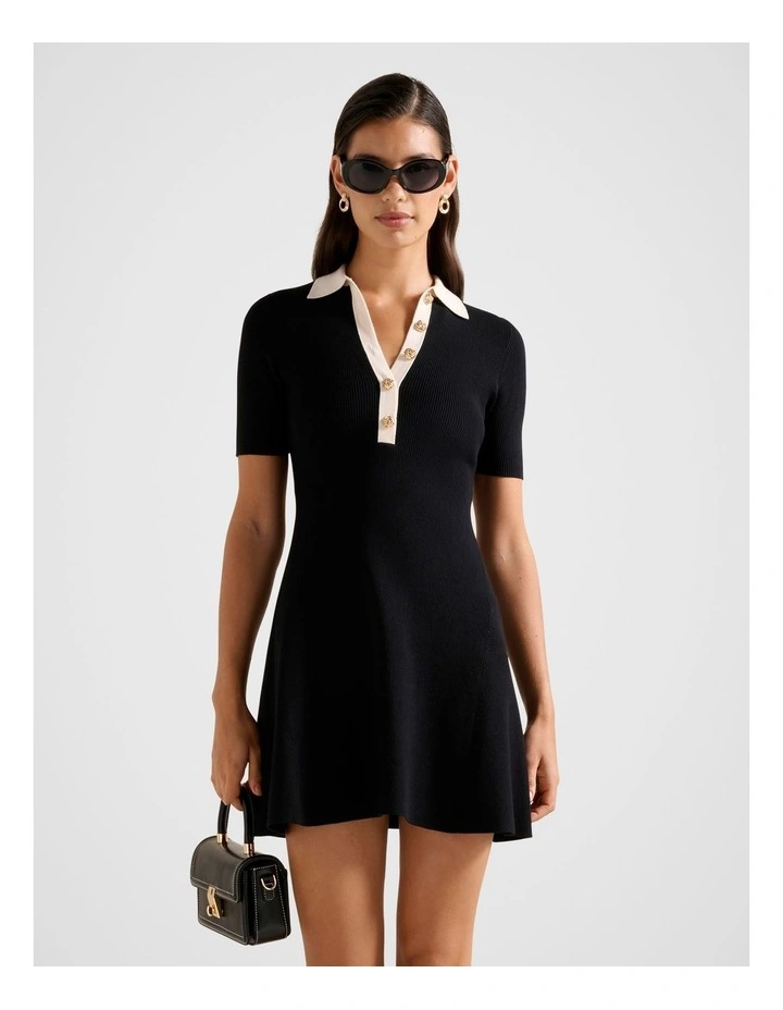 Phoebe Short Sleeves Trim Mini Dress in Black image 1