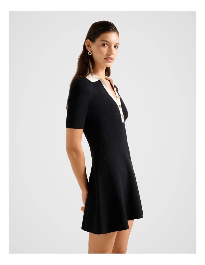Phoebe Short Sleeves Trim Mini Dress in Black image 3