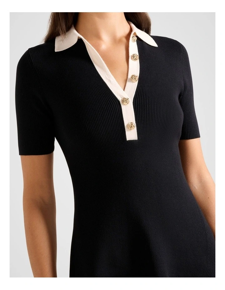 Phoebe Short Sleeves Trim Mini Dress in Black image 4