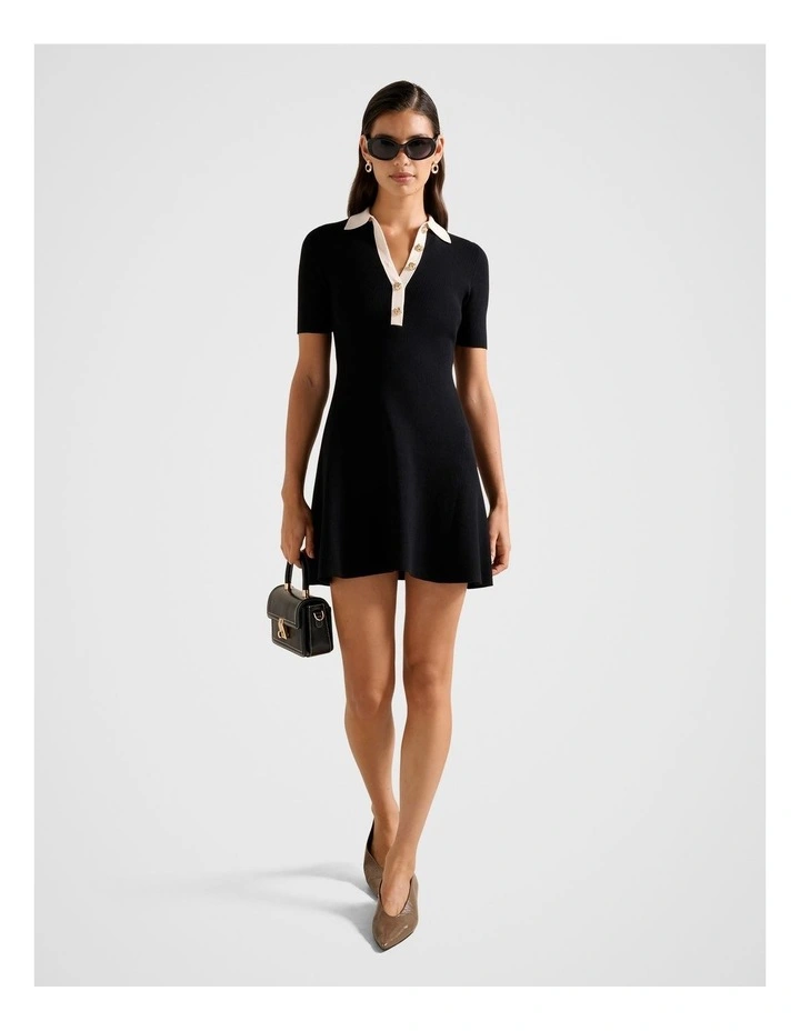 Phoebe Short Sleeves Trim Mini Dress in Black image 5