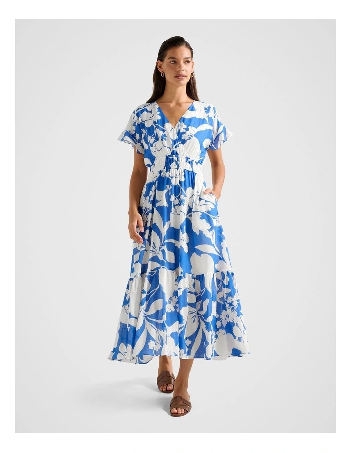 Jada Flutter Sleeves Midi Dress in Blue image 1