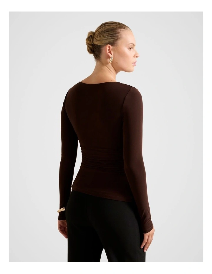 Monica Ruched Boat Neck Top in Brown image 2