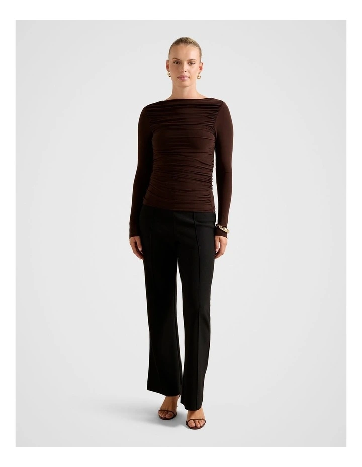 Monica Ruched Boat Neck Top in Brown image 5