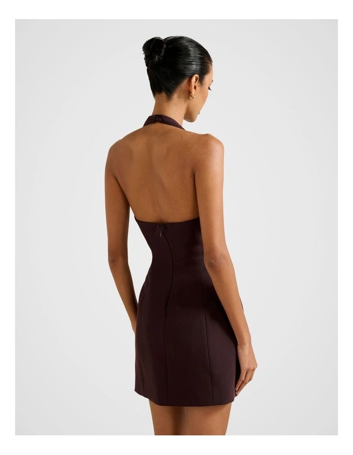 Riley Structured Halter Neck Mini Dress in Brown image 2