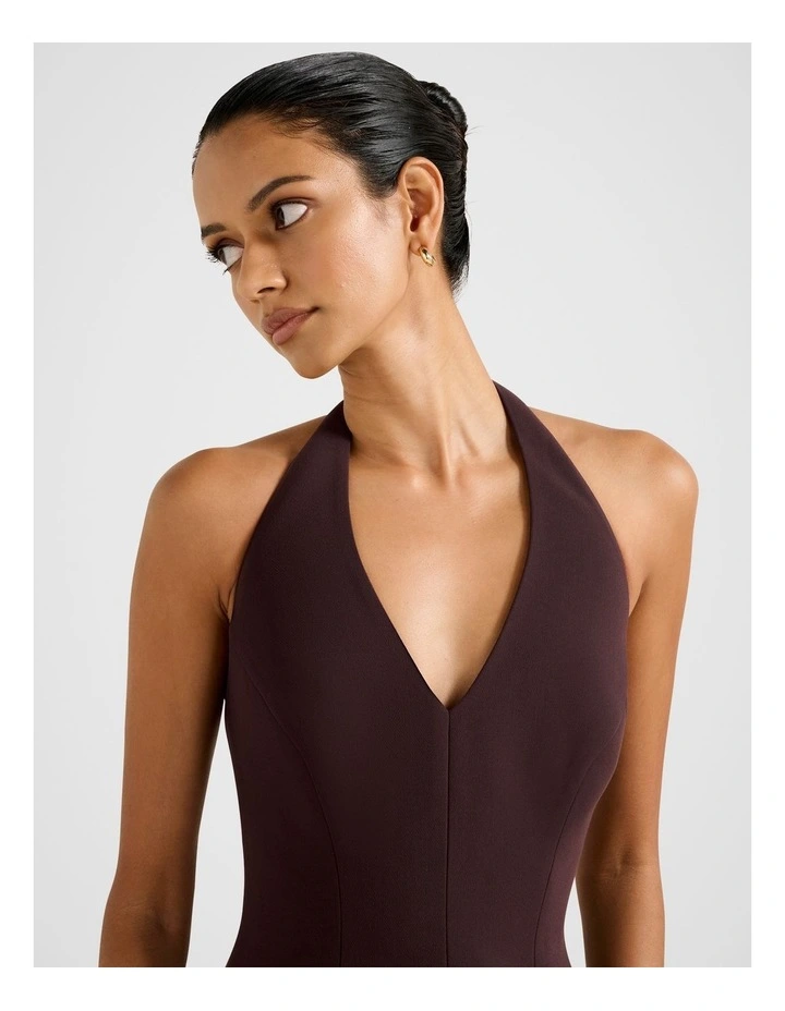 Riley Structured Halter Neck Mini Dress in Brown image 4