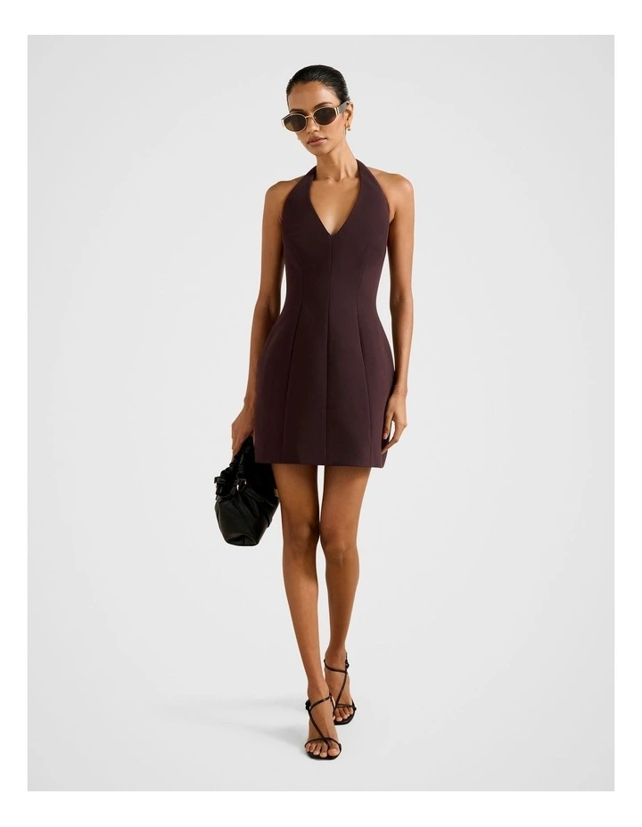 Riley Structured Halter Neck Mini Dress in Brown image 5