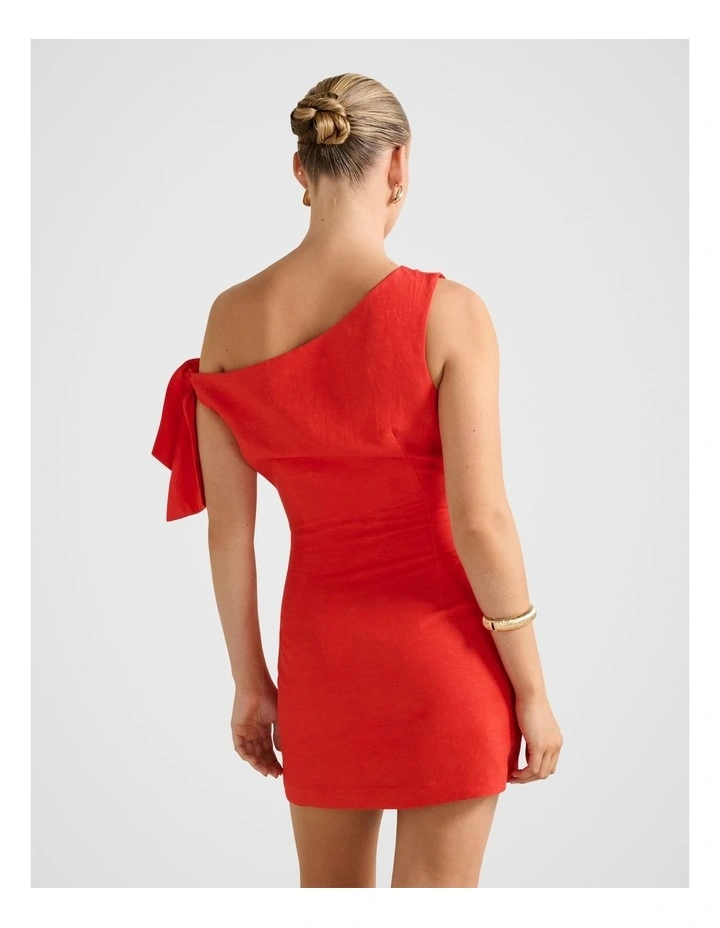 Cinzia Tipped Shoulder Linen Mini Dress in Red image 2