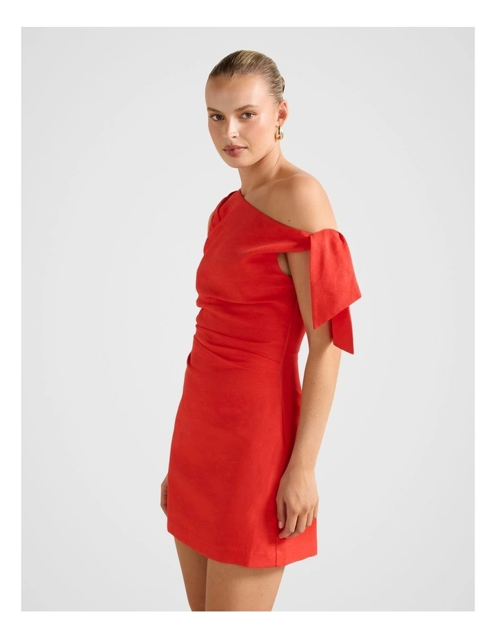 Cinzia Tipped Shoulder Linen Mini Dress in Red image 3