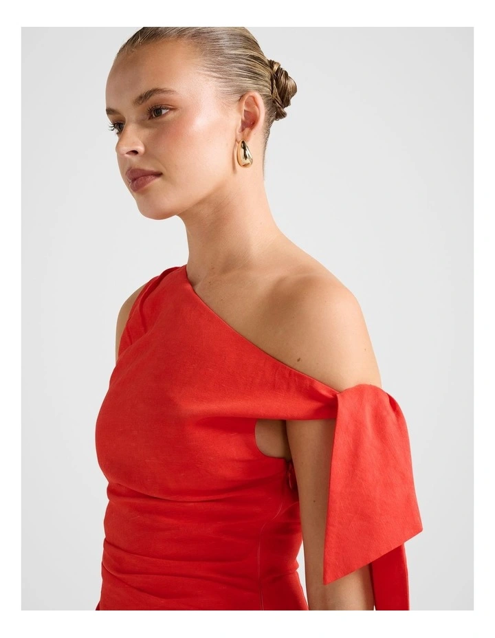 Cinzia Tipped Shoulder Linen Mini Dress in Red image 4